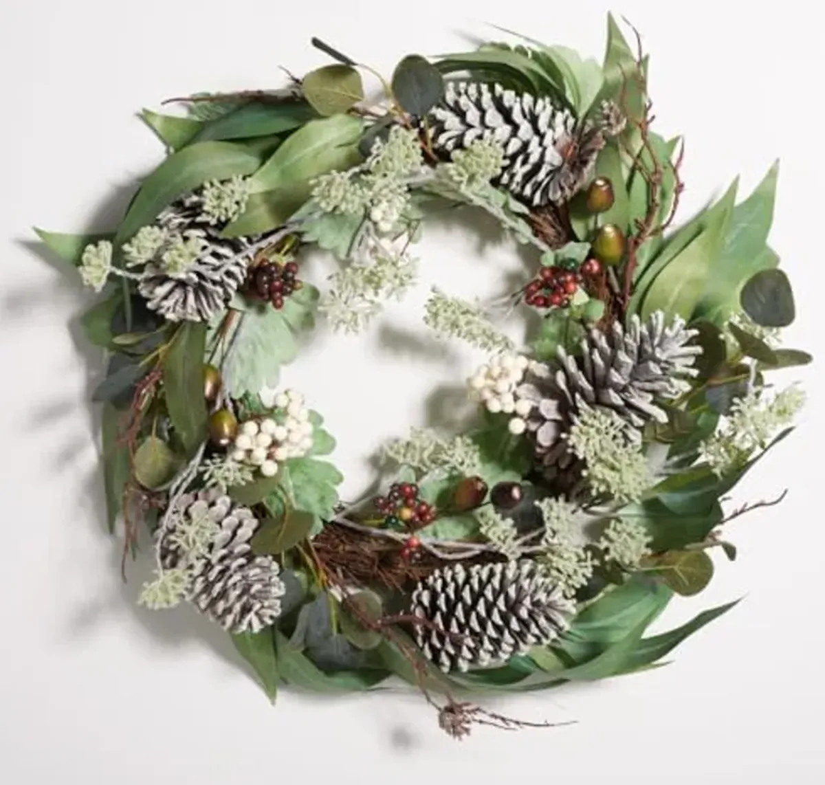 SAFAVIEH Home Collection 24-inch Decorative Artificial Eucalyptus & Berries Wreath with Pine Cones (Fully Assembled)