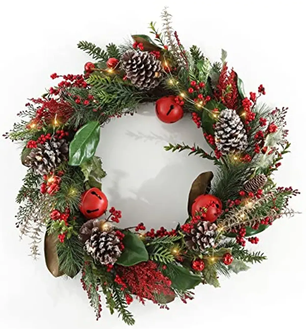 SAFAVIEH Home Collection 30-inch Decorative Artificial Myrtle Wreath with Red Bells LED Light (Fully Assembled)