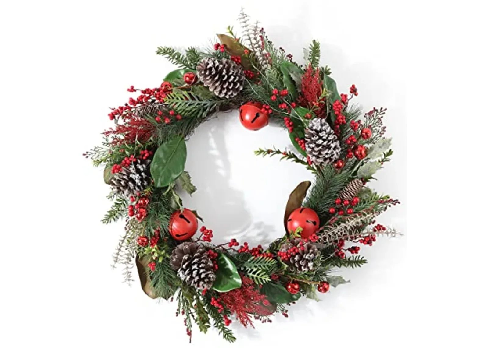 SAFAVIEH Home Collection 30-inch Decorative Artificial Myrtle Wreath with Red Bells LED Light (Fully Assembled)