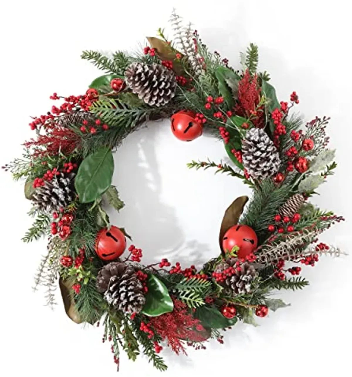 SAFAVIEH Home Collection 30-inch Decorative Artificial Myrtle Wreath with Red Bells LED Light (Fully Assembled)