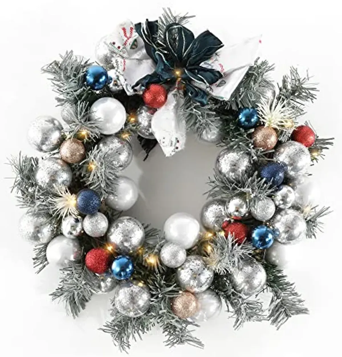 SAFAVIEH Home Collection 20-inch Decorative Artificial Pine Wreath with Ornaments LED Light (Fully Assembled)