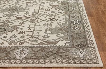 PB RUGS Aurelia Natural & Blue Traditional Oriental Old Antique Style 100% Woolen Area Rug (Neutral, 9' x 12')
