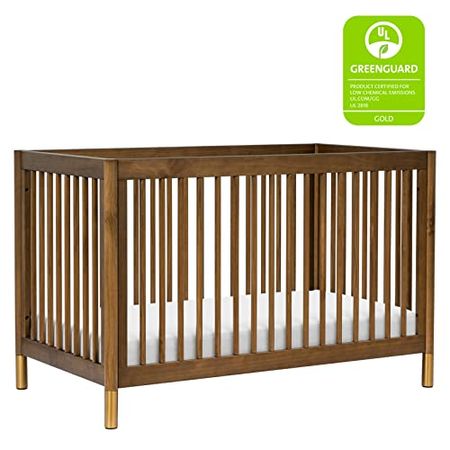 Babyletto Gelato 4-in-1 Convertible Crib with Toddler Bed Conversion in Natural Walnut and Brushed Gold Feet, Greenguard Gold Certified
