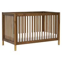 Babyletto Gelato 4-in-1 Convertible Crib with Toddler Bed Conversion in Natural Walnut and Brushed Gold Feet, Greenguard Gold Certified