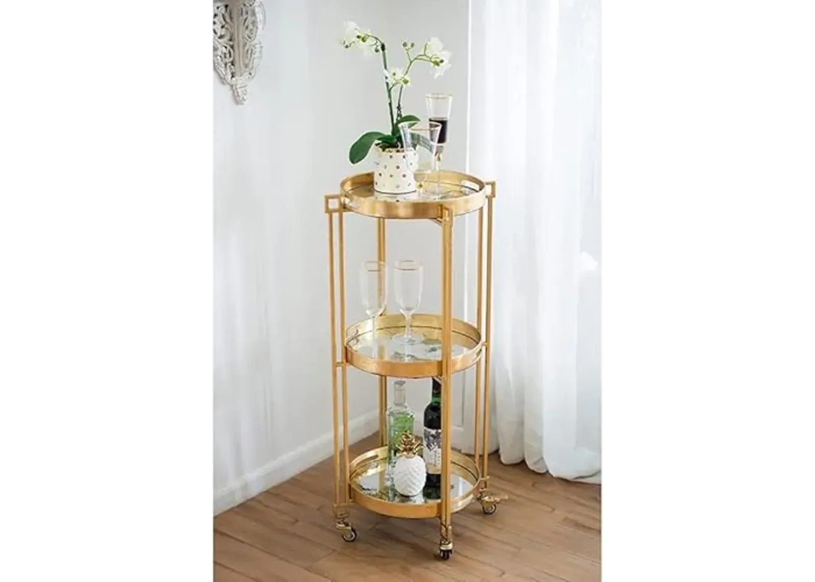 Wayborn Gold 60% Iron, 25% Pp, 15% Mirror Metal Cart Shelf 18.5″L X 18.5″W X 39″H