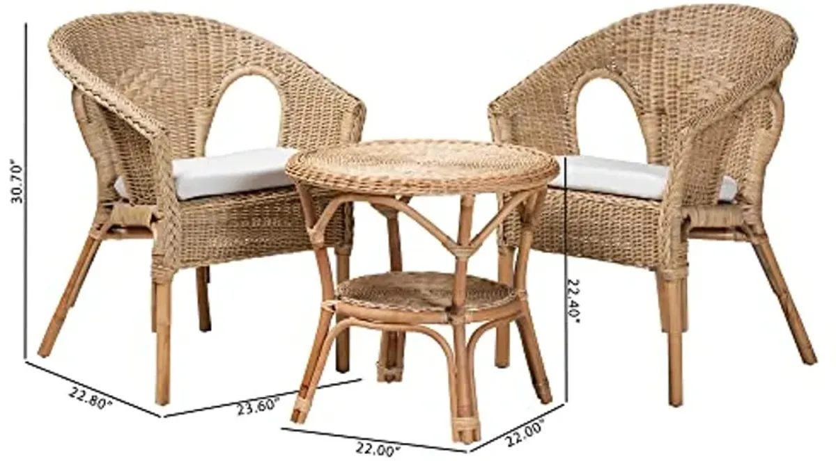 Baxton Studio Abbey Natural Rattan Living Room, 3-Piece Set