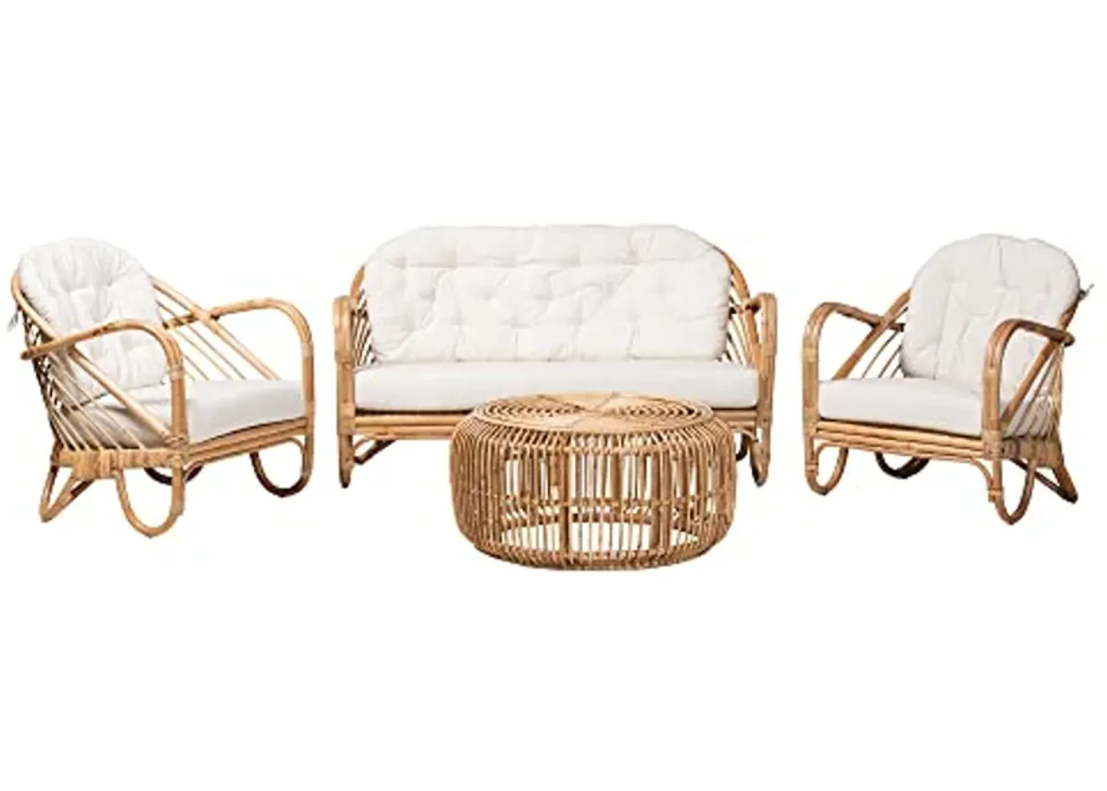 Baxton Studio Aliane Natural Rattan Living Room, 4-Piece Set