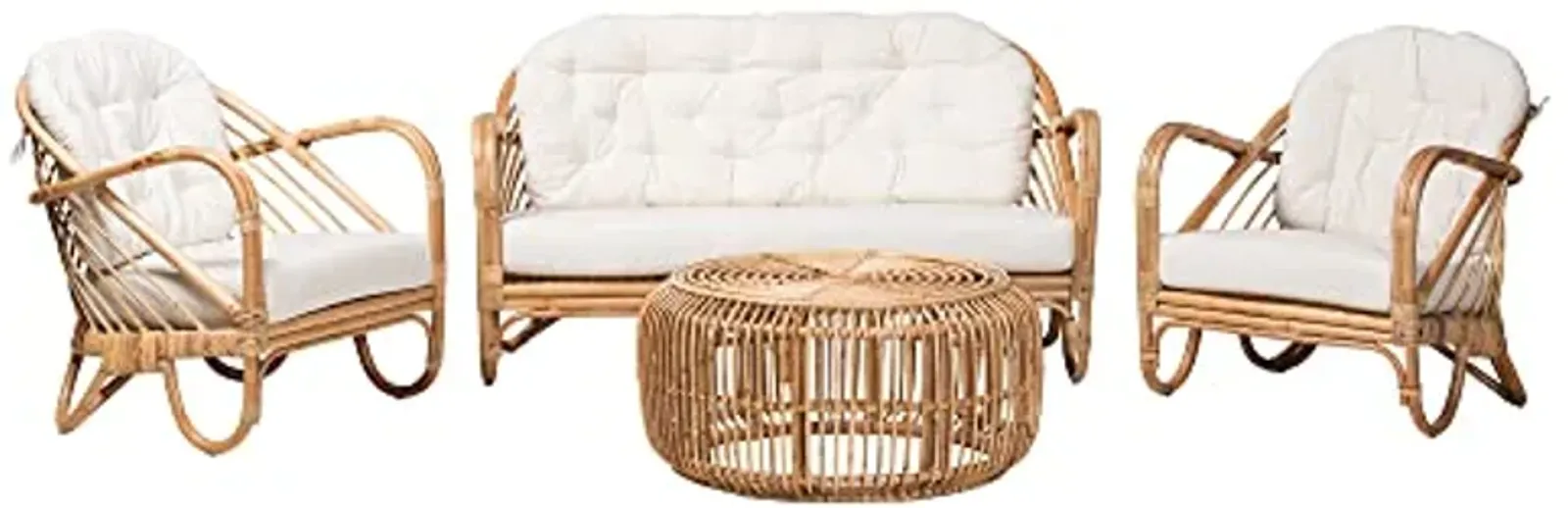 Baxton Studio Aliane Natural Rattan Living Room, 4-Piece Set