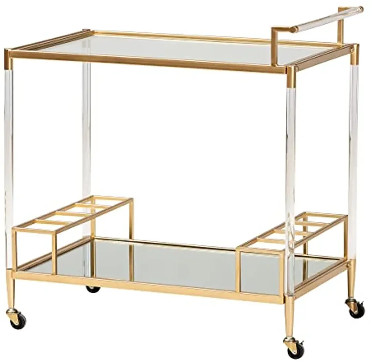 Baxton Studio Rosalina Wine Cart, One Size, Gold/Mirror