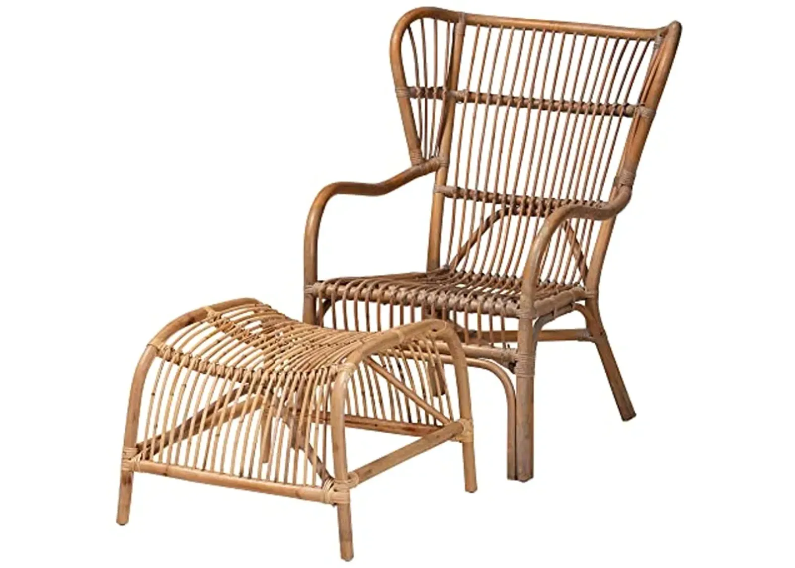 Baxton Studio Lamaria Natural Rattan Chair and Footstool, 2-Piece Set