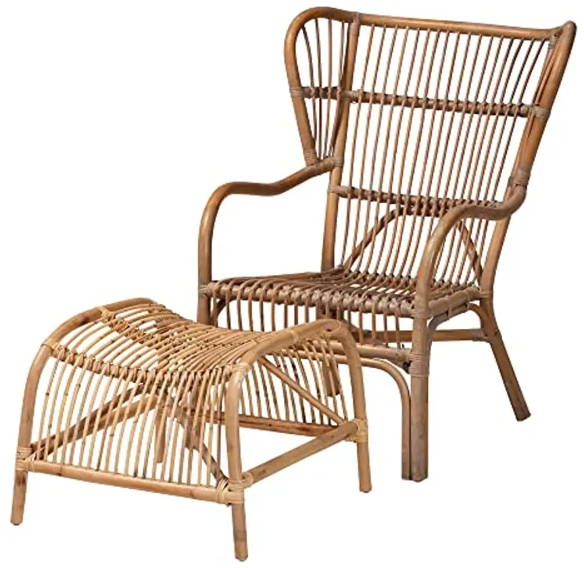 Baxton Studio Lamaria Natural Rattan Chair and Footstool, 2-Piece Set