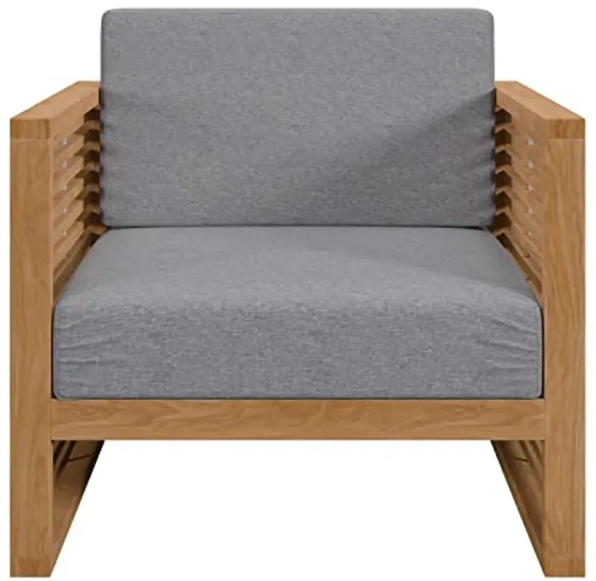 Modway Carlsbad Modern Fabric/Teak Wood Outdoor Armchair in Gray/Natural