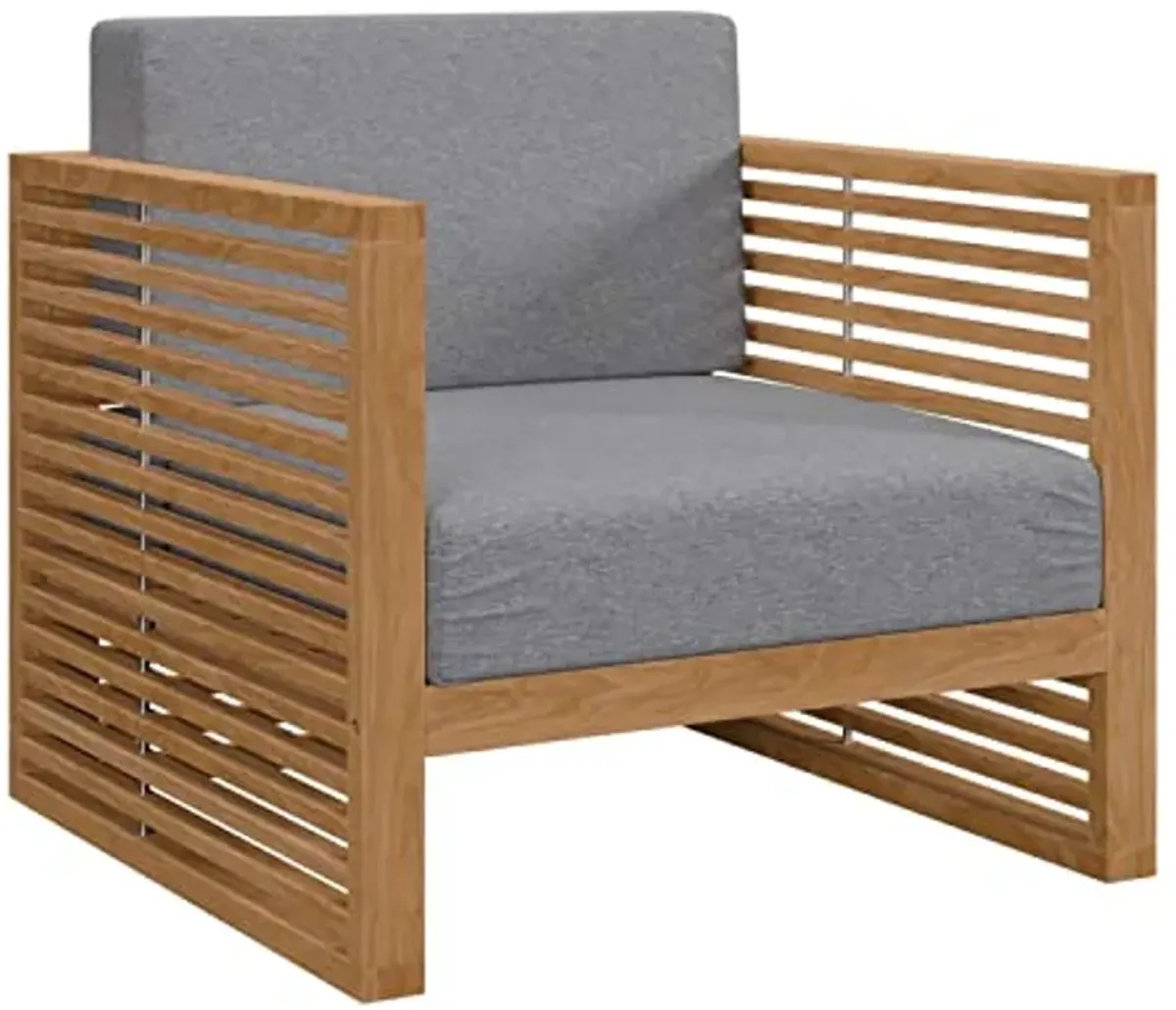 Modway Carlsbad Modern Fabric/Teak Wood Outdoor Armchair in Gray/Natural