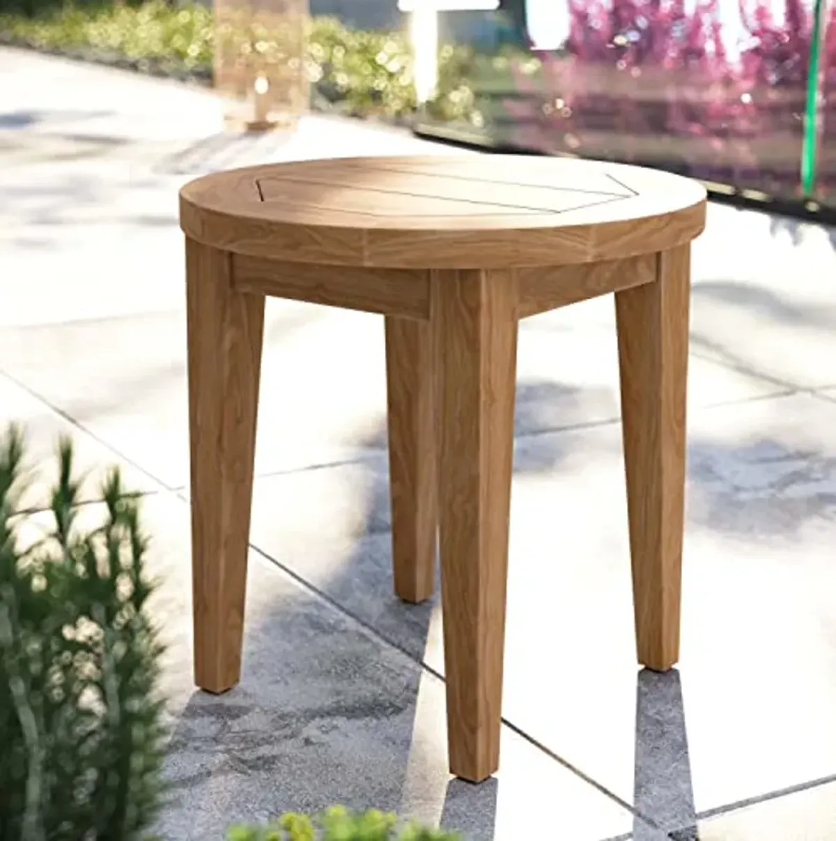 Modway Brisbane Modern Teak Wood Outdoor Patio Side Table in Natural