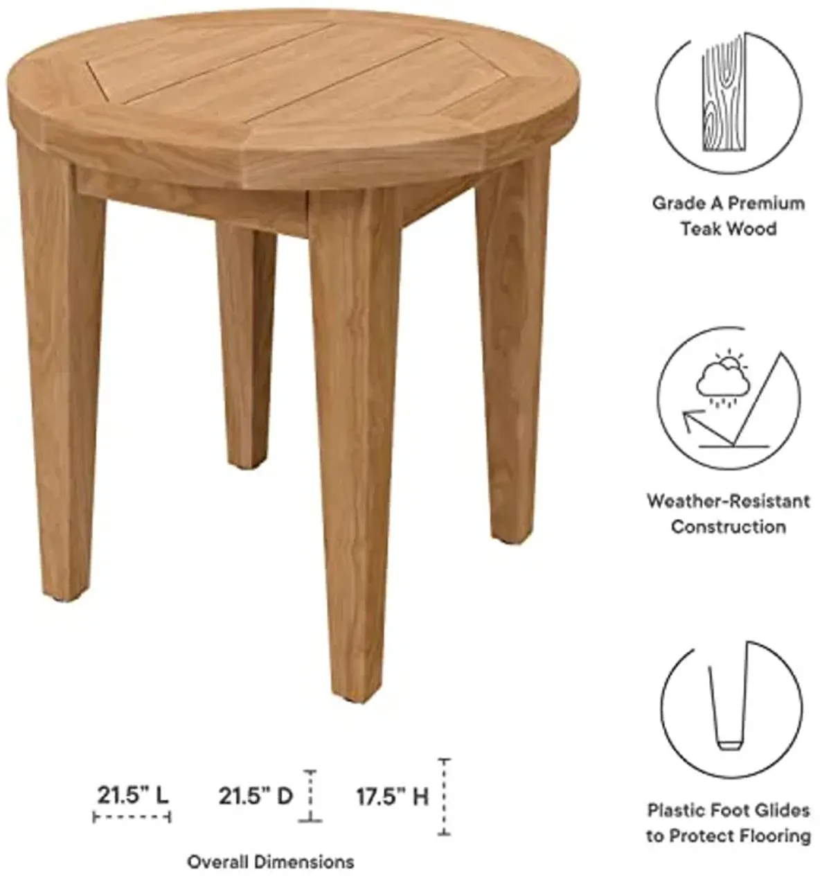 Modway Brisbane Modern Teak Wood Outdoor Patio Side Table in Natural