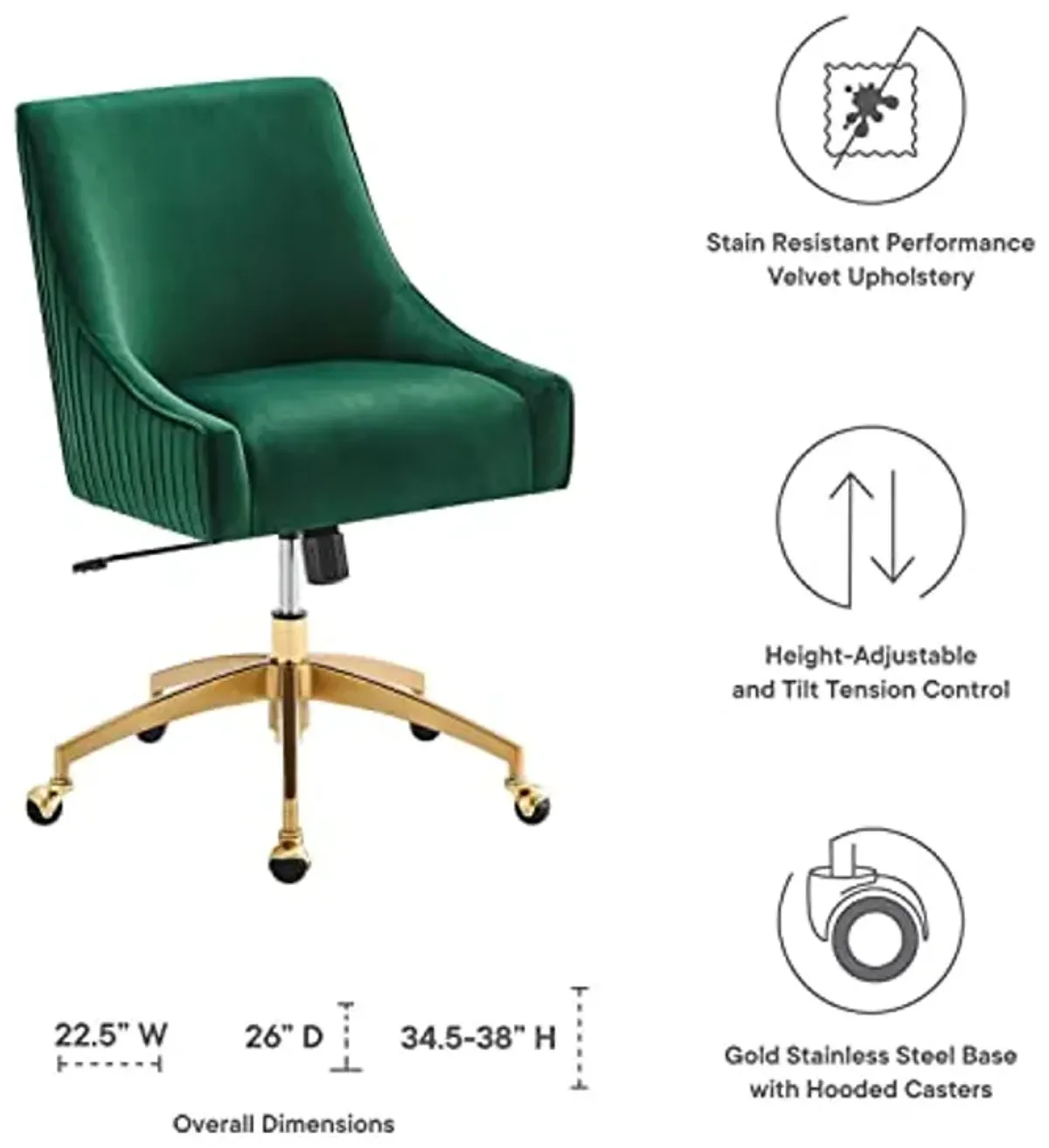 Modway Green Discern Performance Velvet Office Chair EEI-5080-GRN