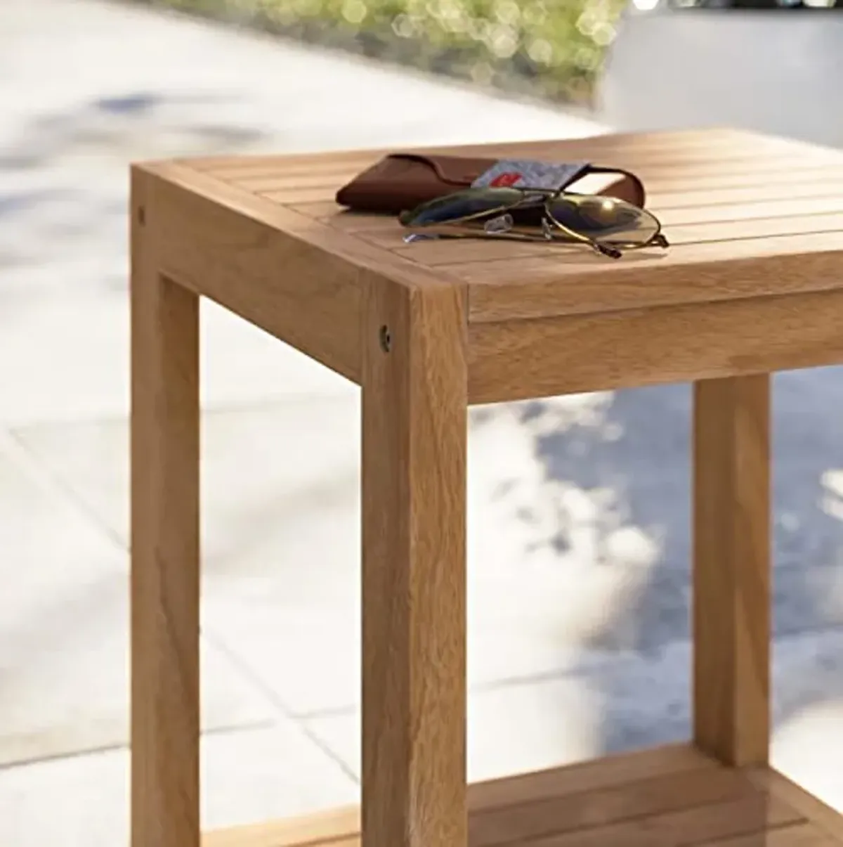 Modway Carlsbad Modern Teak Wood Outdoor Patio Side Table in Natural