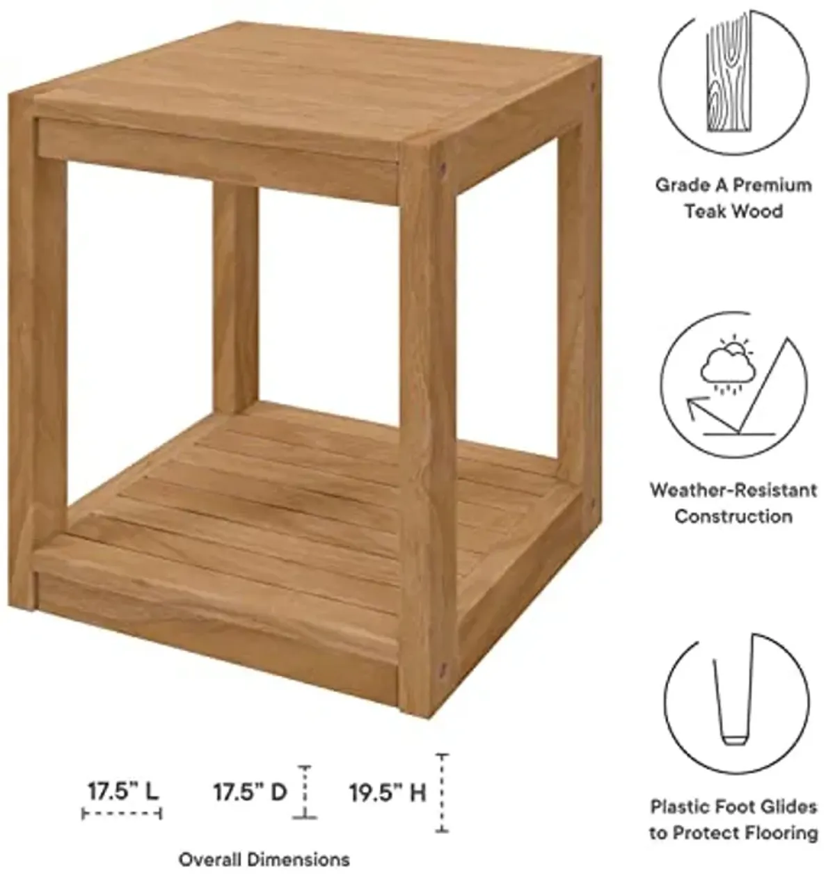 Modway Carlsbad Modern Teak Wood Outdoor Patio Side Table in Natural