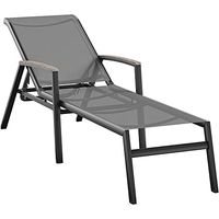 Hanover Gray Seaside Chaise Lounge, Aluminum Frames with Faux Wood Arms, Comfortable Sling Fabric, All-Weather-SEASIDECHS-Gry