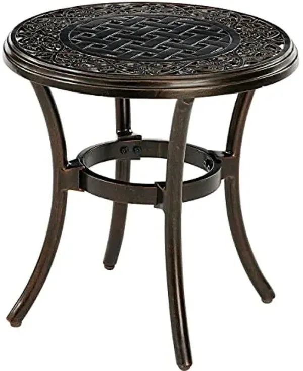 Hanover Traditions 18" Round Side End Table, Weather Resistant Cast Aluminum Patio Table for Backyard, Deck, or Porch, Bronze Finish