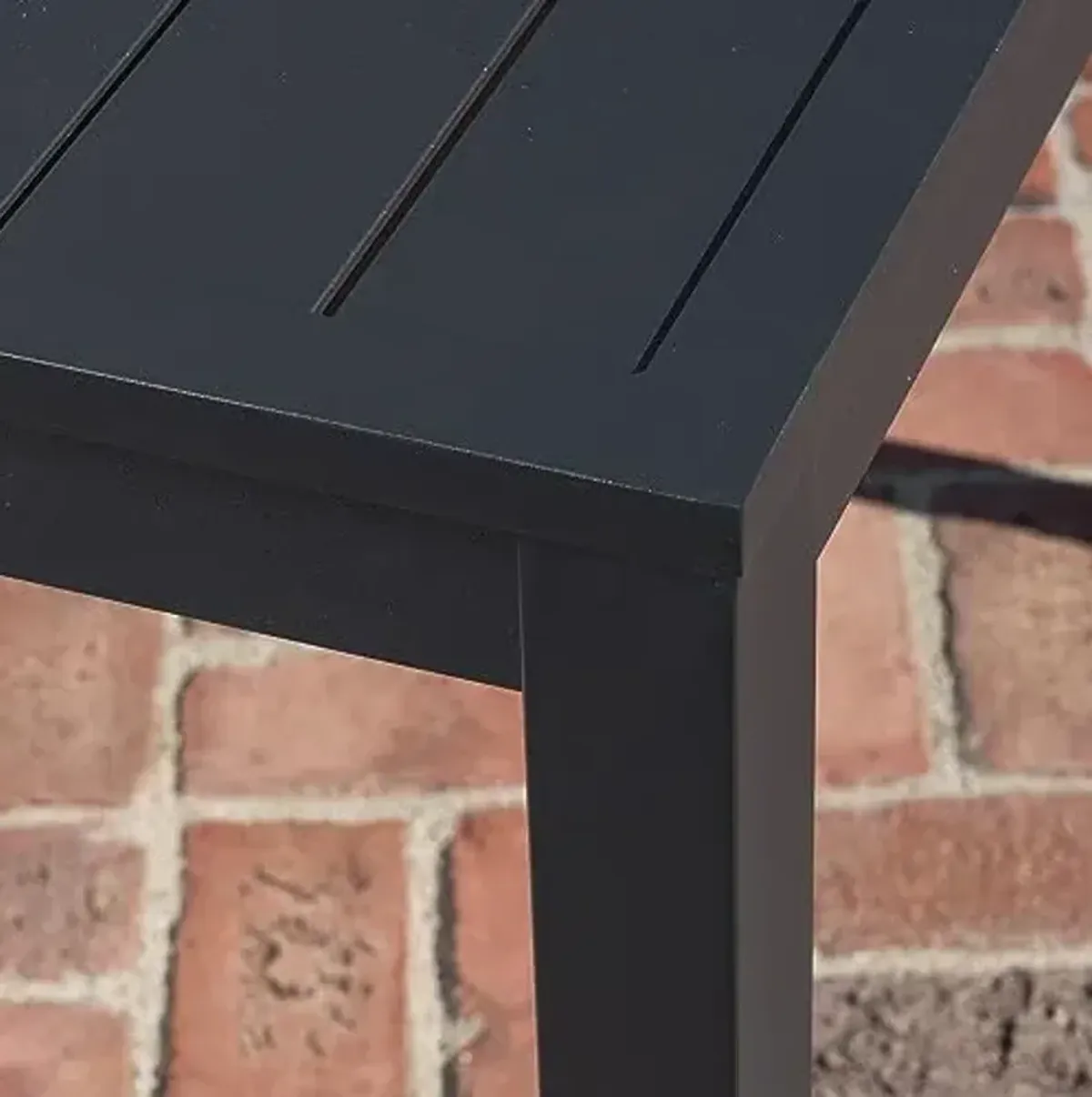 Hanover Naples 38" Square Outdoor Aluminum Slat Dining Table, Gray, All-Weather