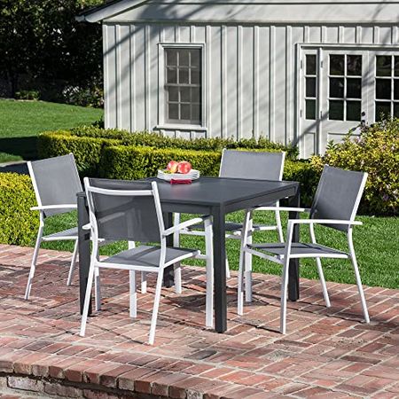 Hanover Naples 38" Square Outdoor Aluminum Slat Dining Table, Gray, All-Weather-NAPDNSQTBL-Gry, 1 Piece