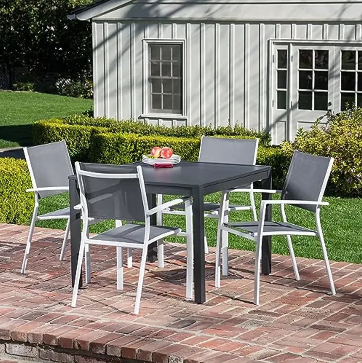 Hanover Naples 38" Square Outdoor Aluminum Slat Dining Table, Gray, All-Weather, 1 Piece