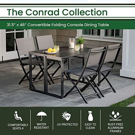 Hanover 31.5-in. x 46 Conrad 31.5" x 46" Outdoor Console, Aluminum Frames, Gray, All-Weather-CONDNSQTBL, Folding Dining Table