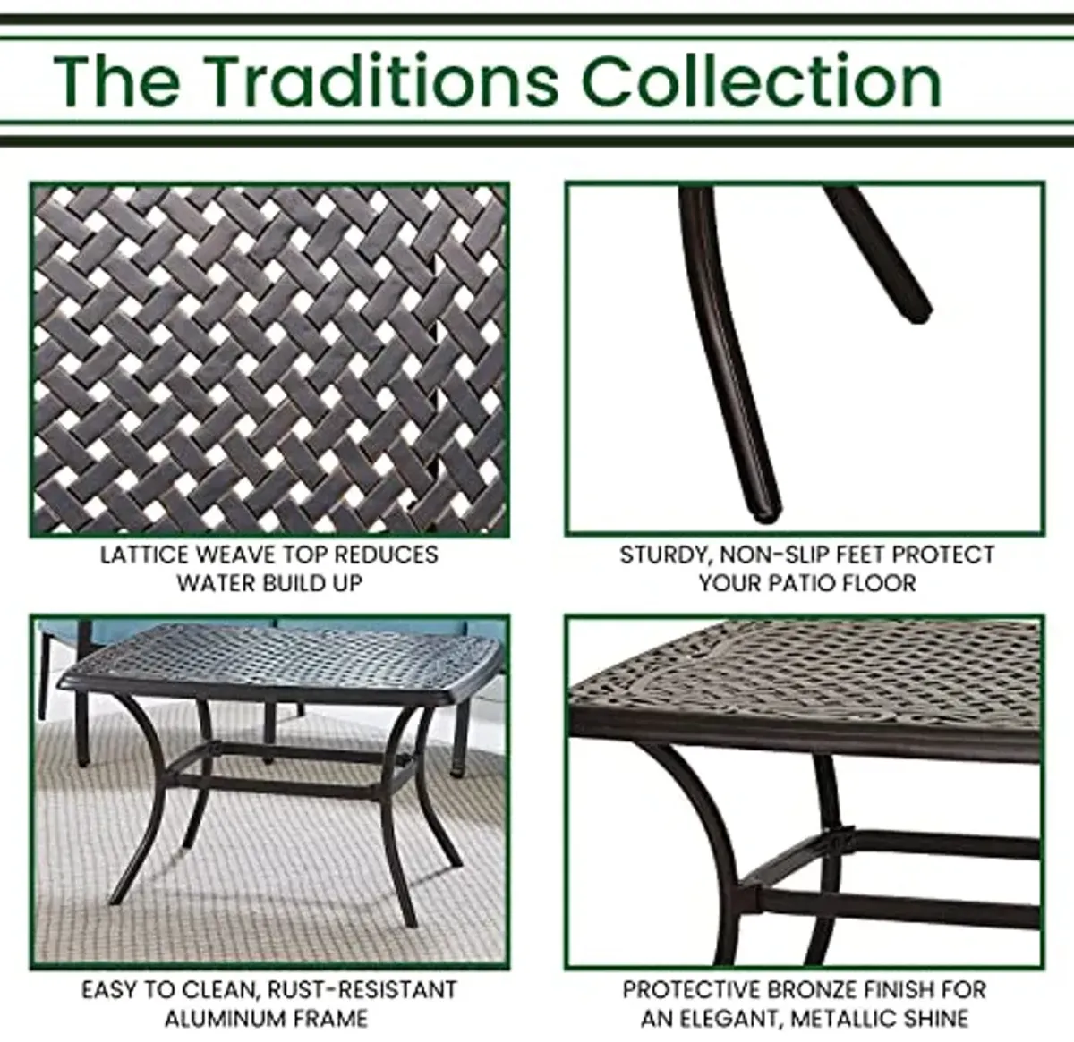 Hanover, Bronze Traditions 32" x 38" Coffee Table, Cast Aluminum, Finish, All-Weather, 1 Piece