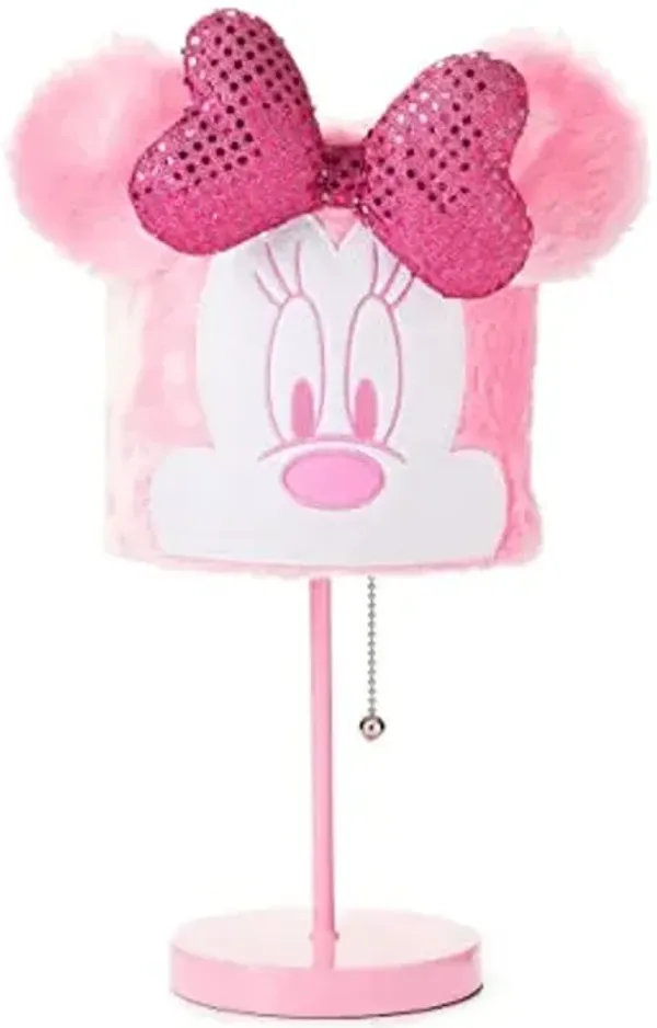 Idea Nuova Disney Minnie Mouse Table Lamp,Plush Pink Base with Decorative Shade, Kids Bedroom or Nursery Lighting, Cute Character Lamp for Girls