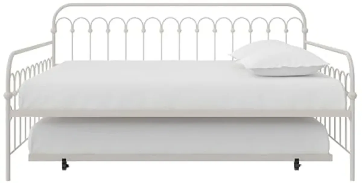 Novogratz Bright Pop Full Metal Daybed with Twin Trundle Bed, Off White