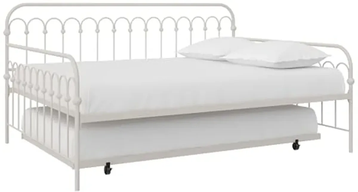 Novogratz Bright Pop Full Metal Daybed with Twin Trundle Bed, Off White