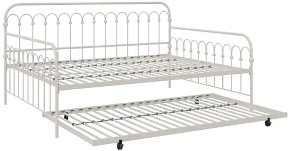 Novogratz Bright Pop Full Metal Daybed with Twin Trundle Bed, Off White