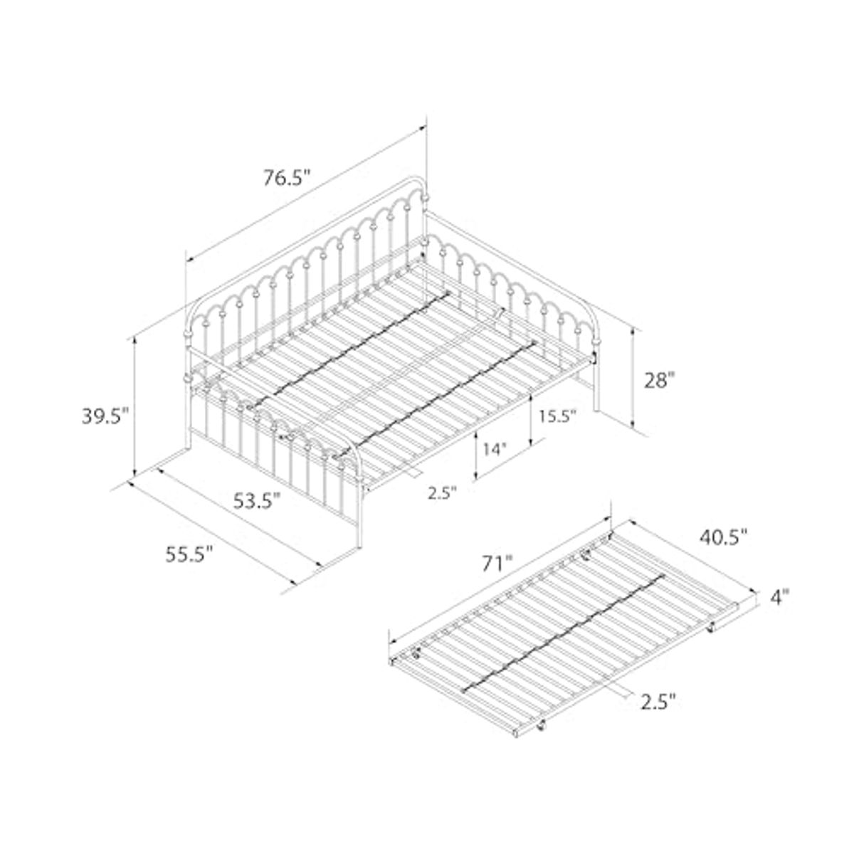 Novogratz Bright Pop Full Metal Daybed with Twin Trundle Bed, Off White