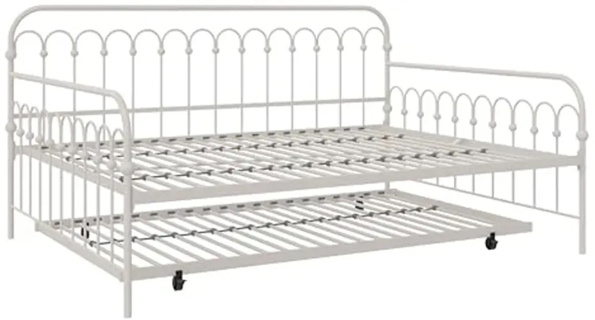 Novogratz Bright Pop Full Metal Daybed with Twin Trundle Bed, Off White