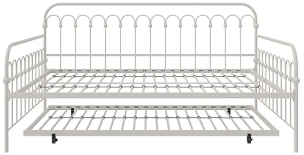 Novogratz Bright Pop Full Metal Daybed with Twin Trundle Bed, Off White