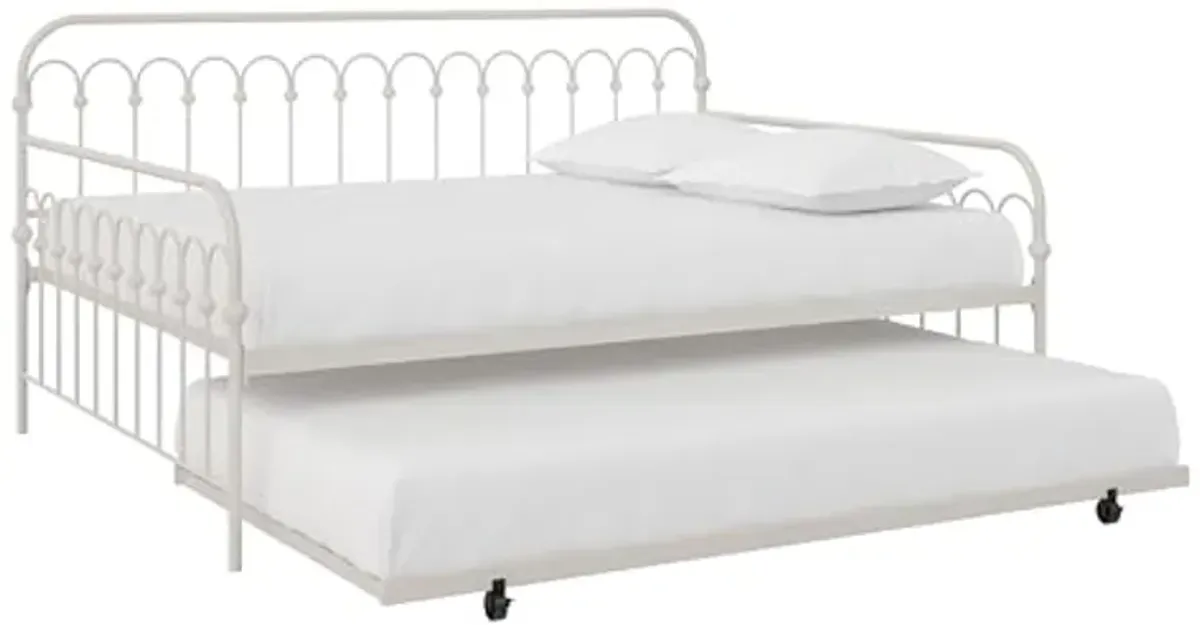 Novogratz Bright Pop Full Metal Daybed with Twin Trundle Bed, Off White