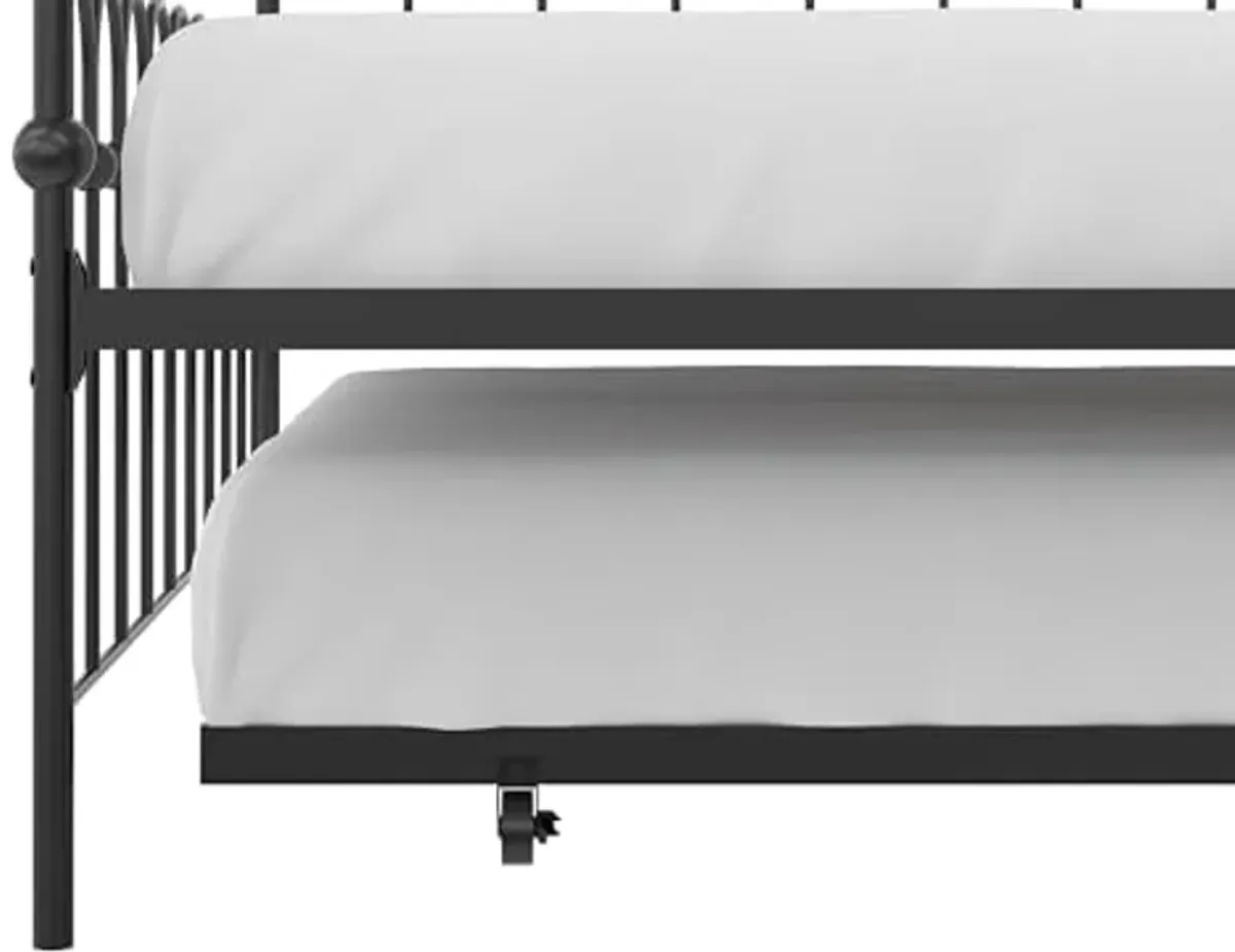 Novogratz Bright Pop Full Metal Daybed with Twin Trundle Bed, Black