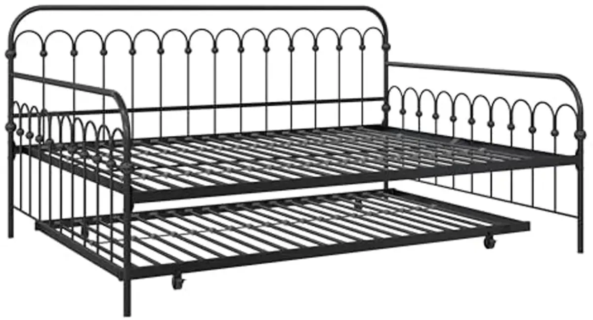 Novogratz Bright Pop Full Metal Daybed with Twin Trundle Bed, Black