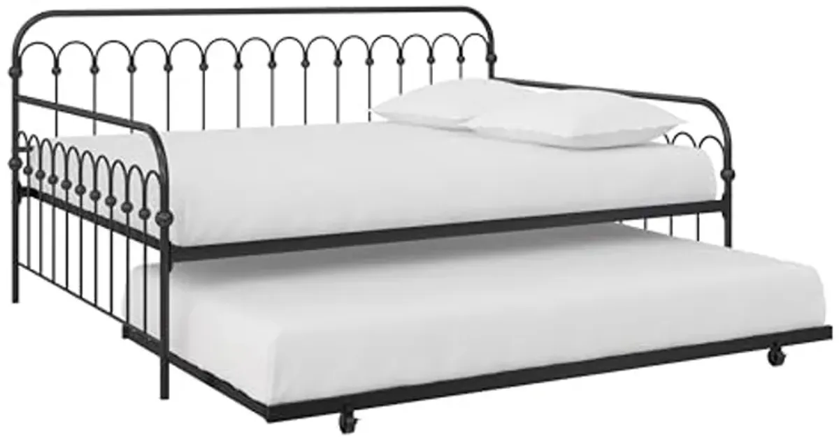 Novogratz Bright Pop Full Metal Daybed with Twin Trundle Bed, Black