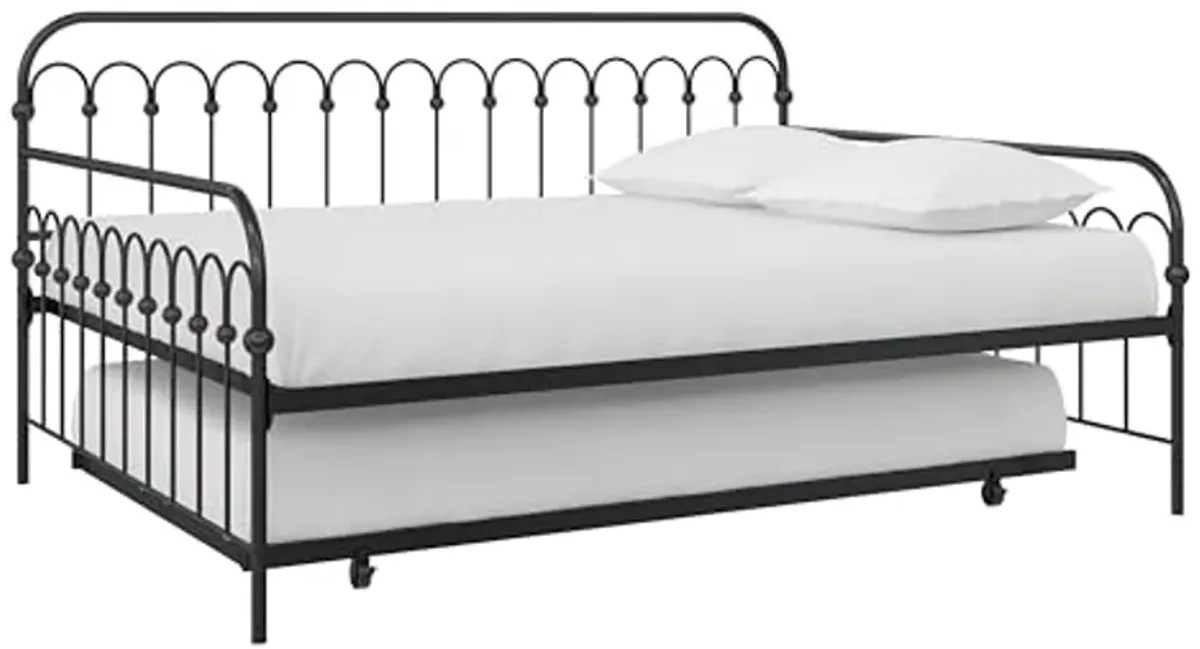 Novogratz Bright Pop Full Metal Daybed with Twin Trundle Bed, Black