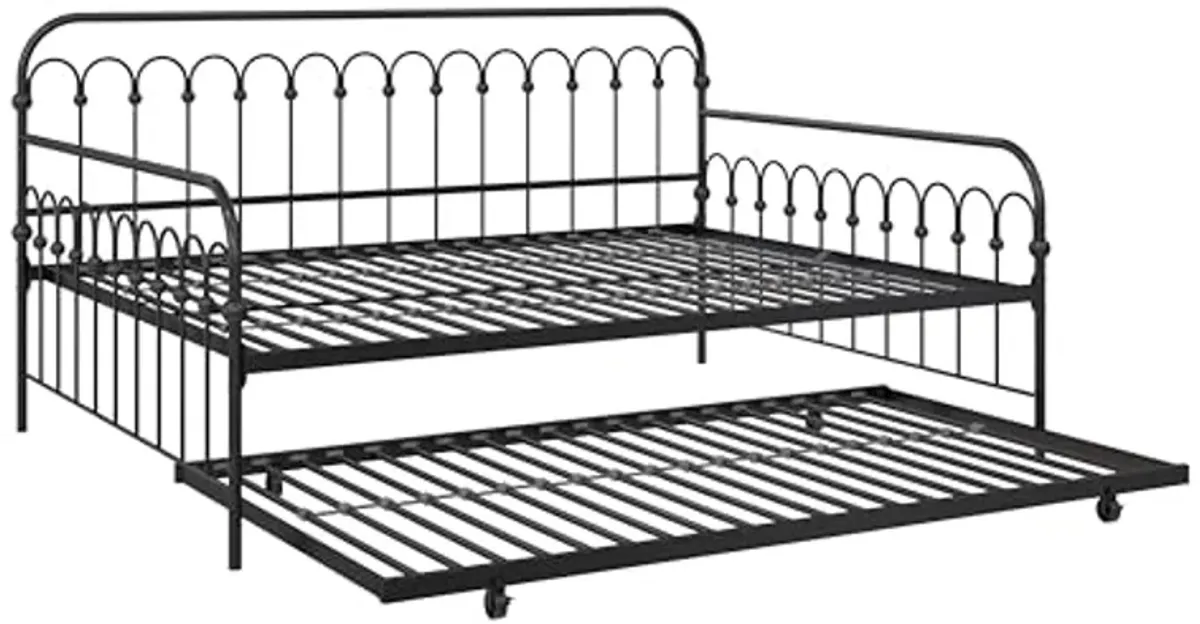 Novogratz Bright Pop Full Metal Daybed with Twin Trundle Bed, Black