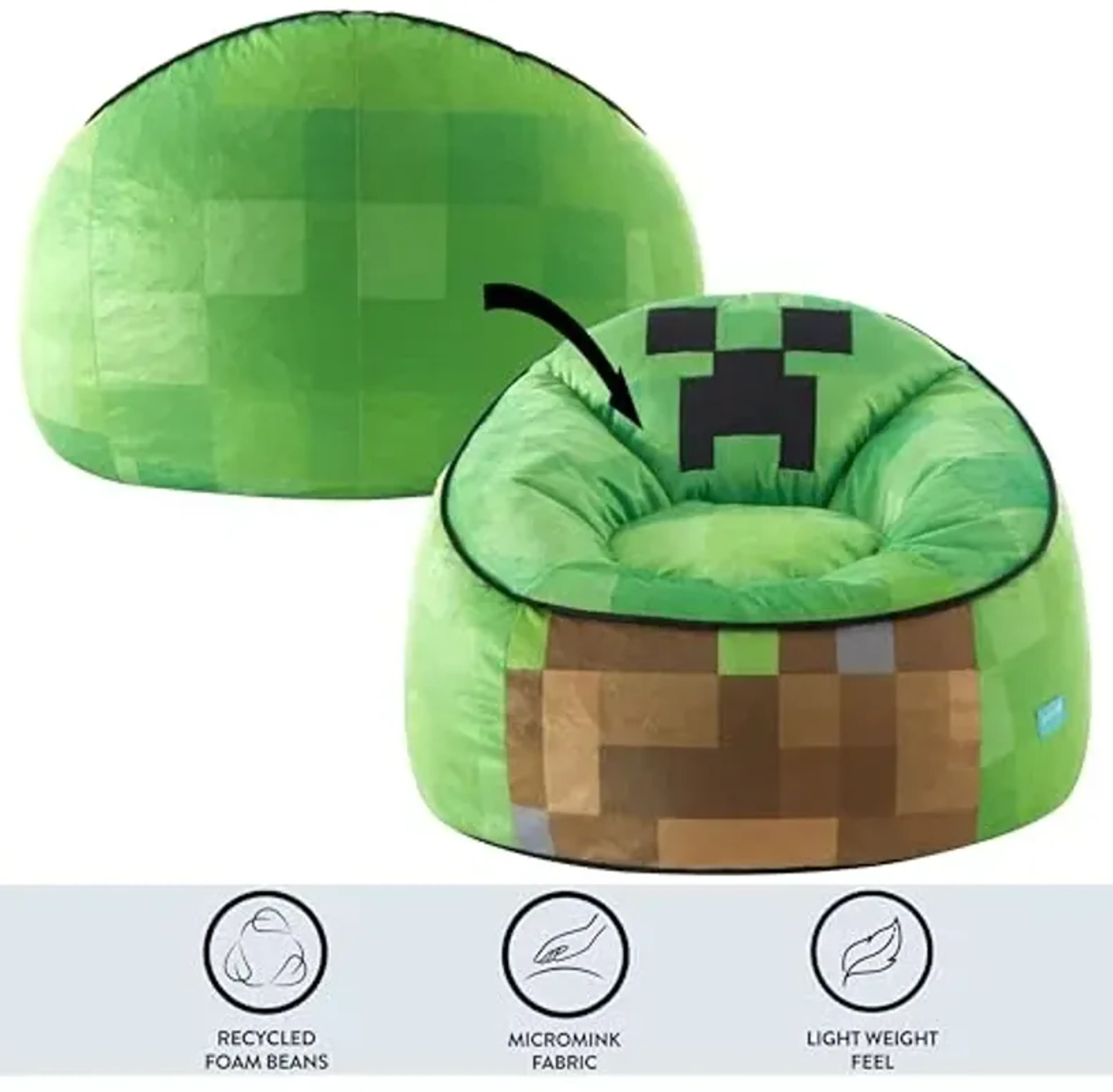 Idea Nuova Minecraft Hillside By Pod Kids Plush Bean Bag Chair 24