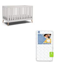 Delta Children Essex 4-in-1 Convertible Baby Crib, Bianca White with Natural Legs + Simmons Kids Quiet Nights Dual Sided Crib and Toddler Mattress (Bundle)