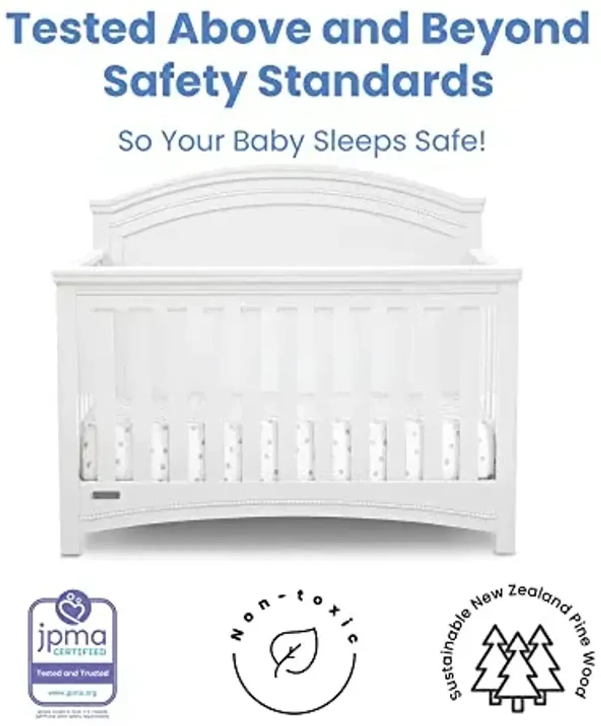 Delta Children Simmons Kids SlumberTime Emma 4-in-1 Convertible Baby Crib N More, Bianca White + Beautyrest Beginnings Black Brilliant Sun Crib and Toddler Mattress (Bundle)