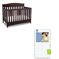 Delta Children Emery 4-in-1 Crib, Dark Chocolate + Simmons Kids Quiet Nights Dual Sided Crib and Toddler Mattress (Bundle)