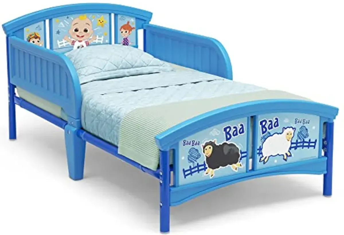 Delta Children Plastic Toddler Bed, CoComelon Twinkle Galaxy Dual Sided Crib and Toddler Mattress (Bundle)