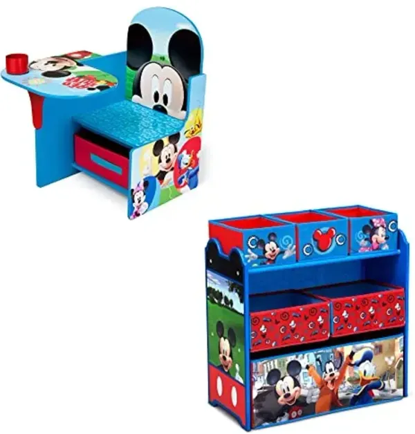 Delta Children Chair Desk with Storage Bin + Design and Store 6 Bin Toy Storage Organizer, Disney Mickey Mouse (Bundle)