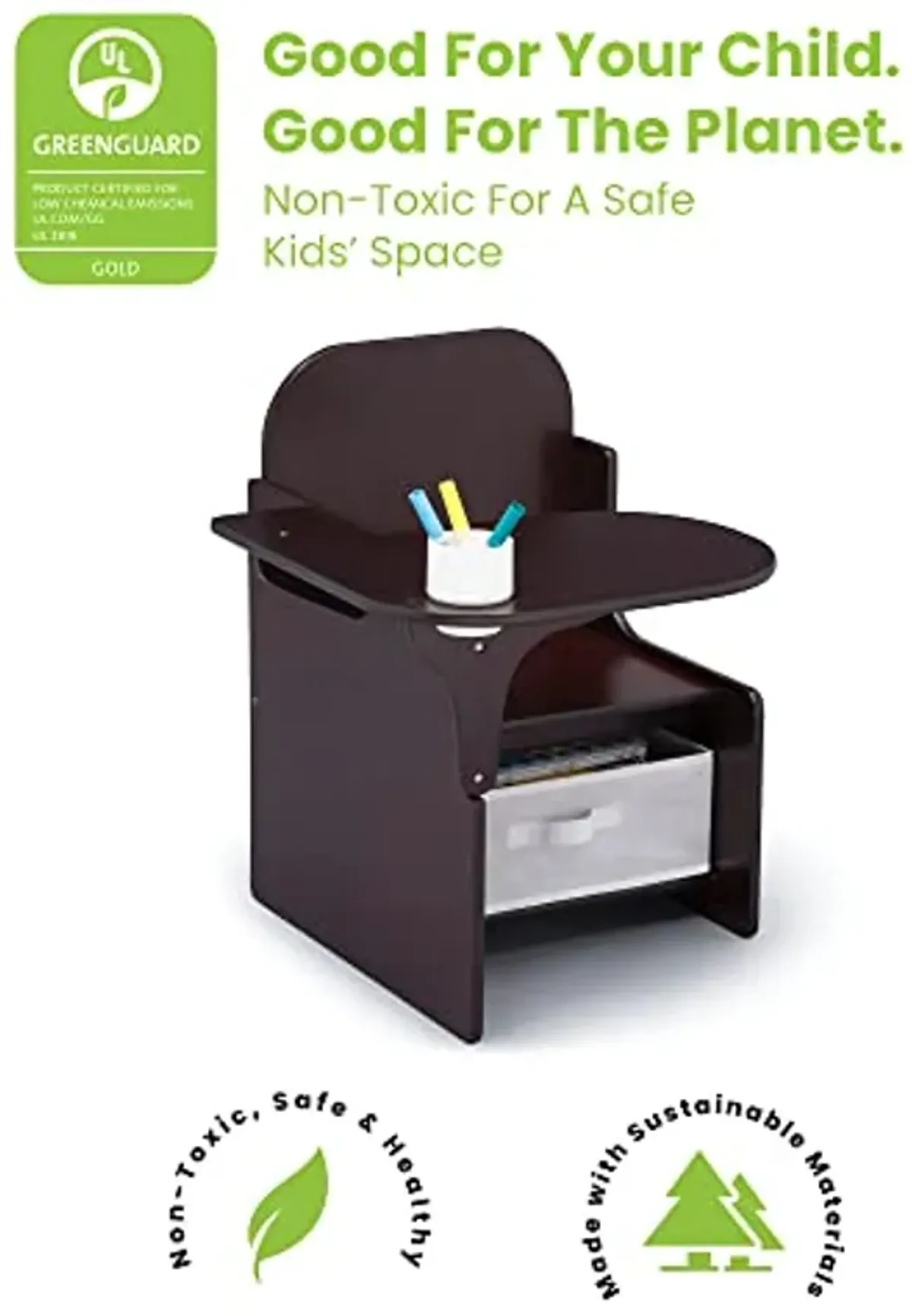 Delta Children MySize Chair Desk with Storage Bin + MySize Deluxe Toy Box, Dark Chocolate (Bundle)