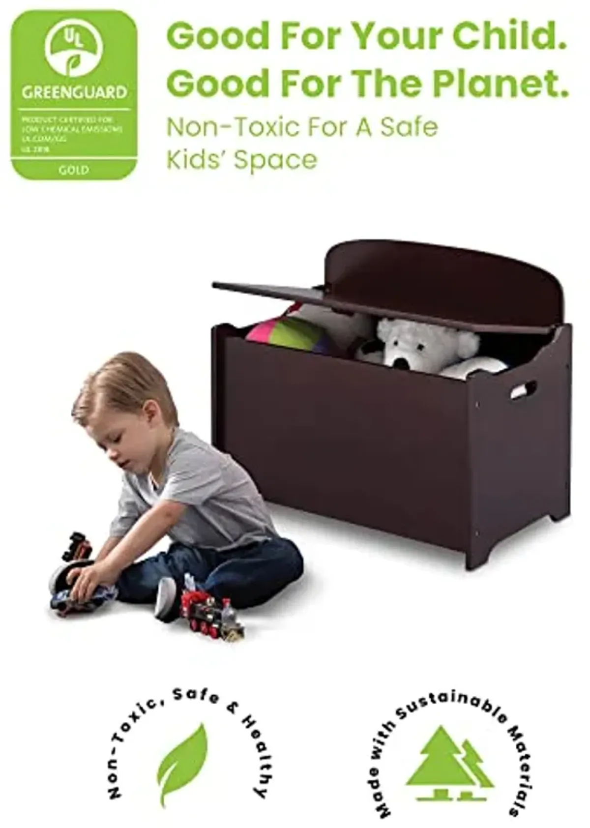 Delta Children MySize Chair Desk with Storage Bin + MySize Deluxe Toy Box, Dark Chocolate (Bundle)